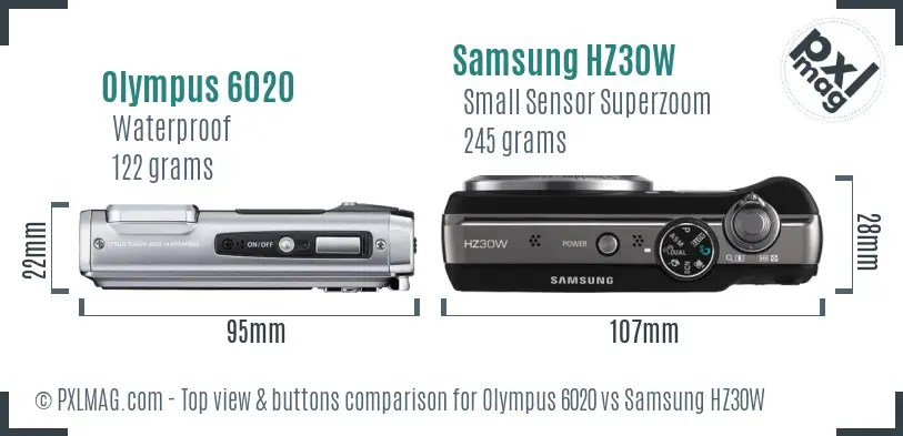 Olympus 6020 vs Samsung HZ30W top view buttons comparison