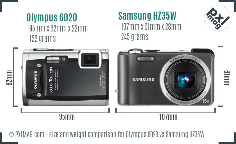 Olympus 6020 vs Samsung HZ35W size comparison
