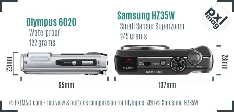 Olympus 6020 vs Samsung HZ35W top view buttons comparison