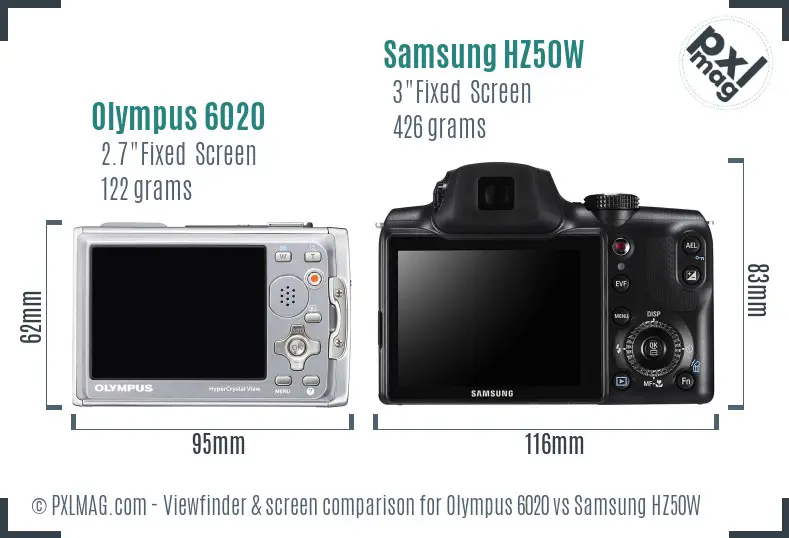 Olympus 6020 vs Samsung HZ50W Screen and Viewfinder comparison