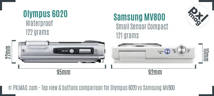 Olympus 6020 vs Samsung MV800 top view buttons comparison