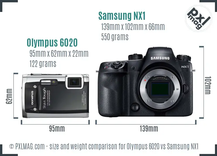 Olympus 6020 vs Samsung NX1 size comparison