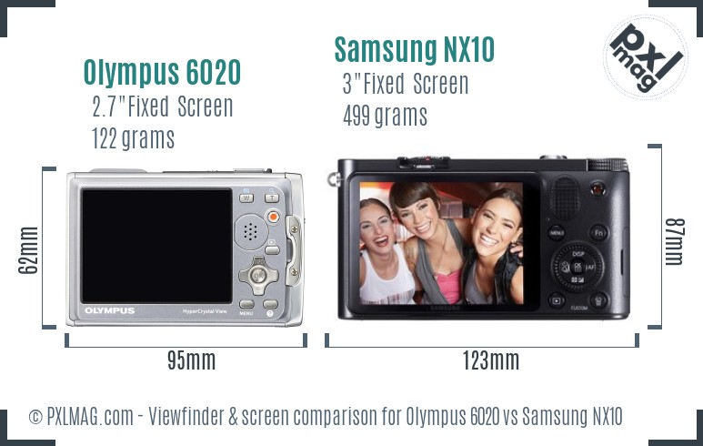 Olympus 6020 vs Samsung NX10 Screen and Viewfinder comparison
