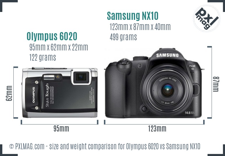 Olympus 6020 vs Samsung NX10 size comparison