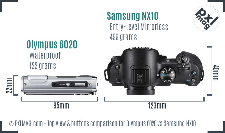 Olympus 6020 vs Samsung NX10 top view buttons comparison