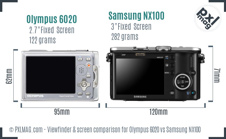 Olympus 6020 vs Samsung NX100 Screen and Viewfinder comparison