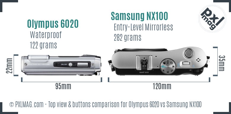 Olympus 6020 vs Samsung NX100 top view buttons comparison