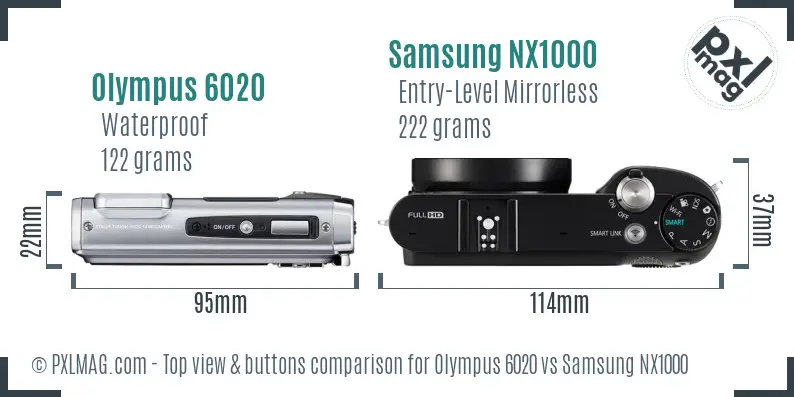 Olympus 6020 vs Samsung NX1000 top view buttons comparison Olympus 6020 vs Samsung NX1000 top view buttons comparison