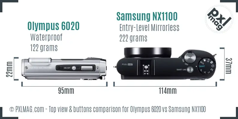 Olympus 6020 vs Samsung NX1100 top view buttons comparison