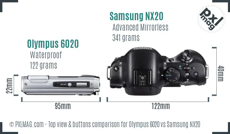 Olympus 6020 vs Samsung NX20 top view buttons comparison