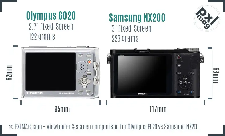 Olympus 6020 vs Samsung NX200 Screen and Viewfinder comparison