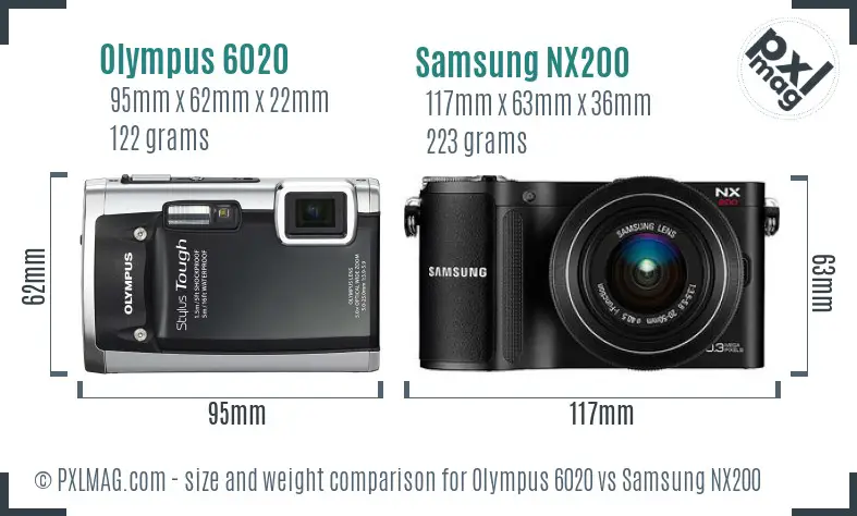 Olympus 6020 vs Samsung NX200 size comparison