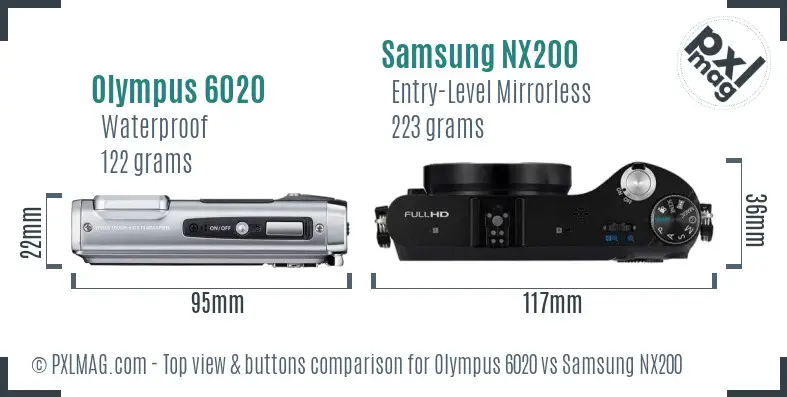 Olympus 6020 vs Samsung NX200 top view buttons comparison