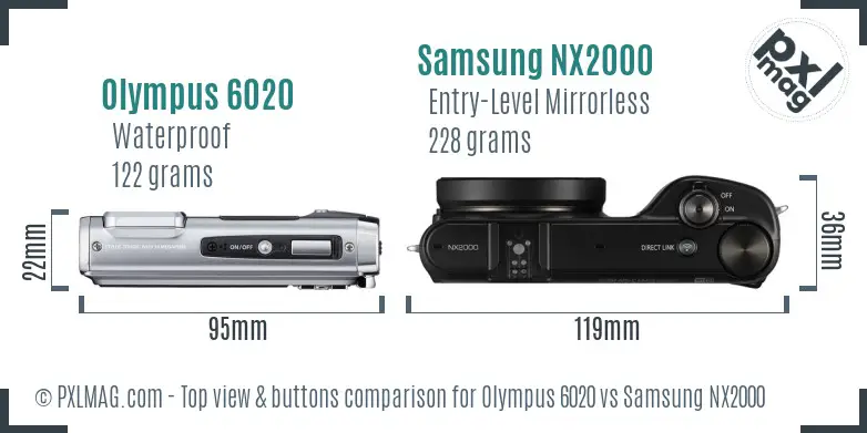 Olympus 6020 vs Samsung NX2000 top view buttons comparison