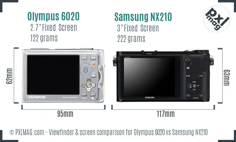 Olympus 6020 vs Samsung NX210 Screen and Viewfinder comparison