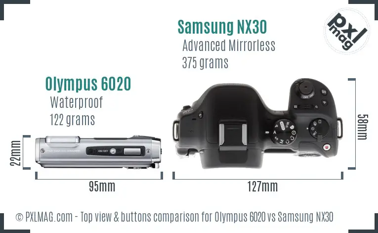 Olympus 6020 vs Samsung NX30 top view buttons comparison