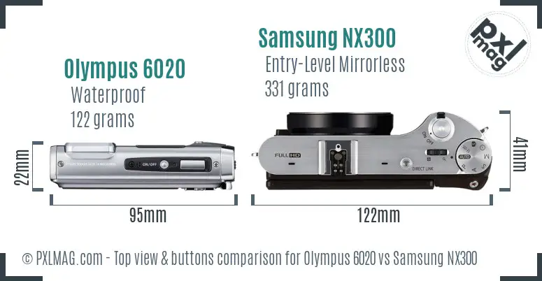 Olympus 6020 vs Samsung NX300 top view buttons comparison