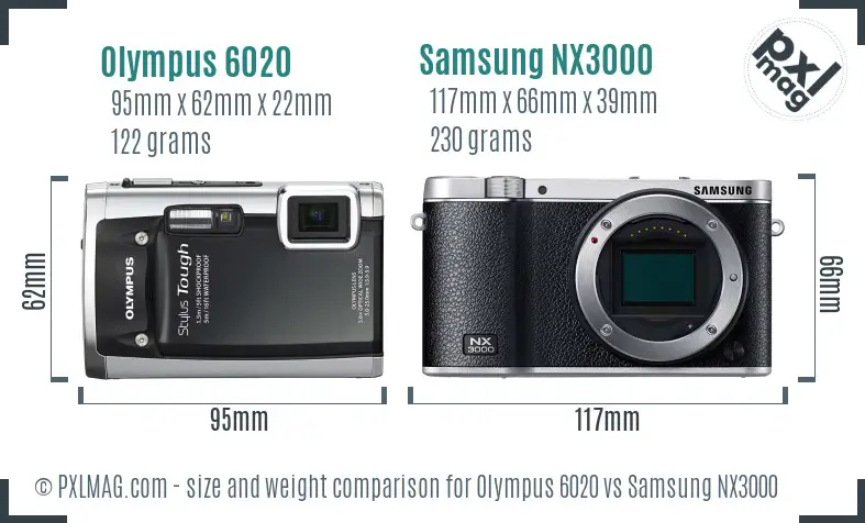 Olympus 6020 vs Samsung NX3000 size comparison