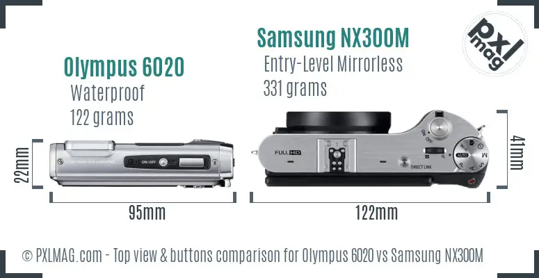 Olympus 6020 vs Samsung NX300M top view buttons comparison