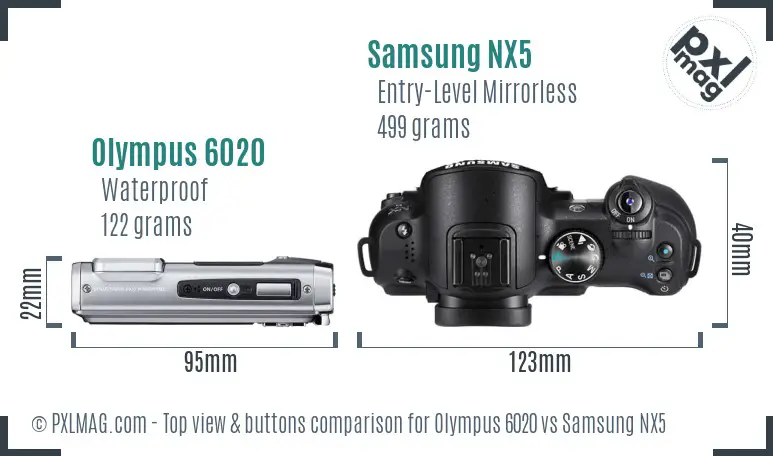 Olympus 6020 vs Samsung NX5 top view buttons comparison Olympus 6020 vs Samsung NX5 top view buttons comparison