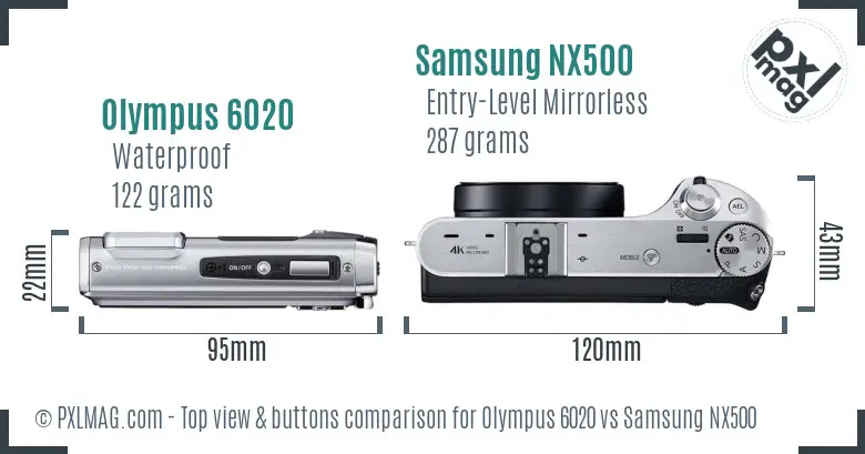 Olympus 6020 vs Samsung NX500 top view buttons comparison Olympus 6020 vs Samsung NX500 top view buttons comparison