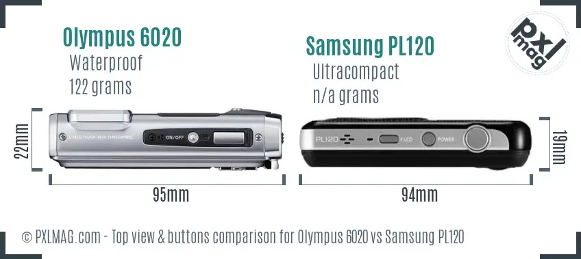 Olympus 6020 vs Samsung PL120 top view buttons comparison