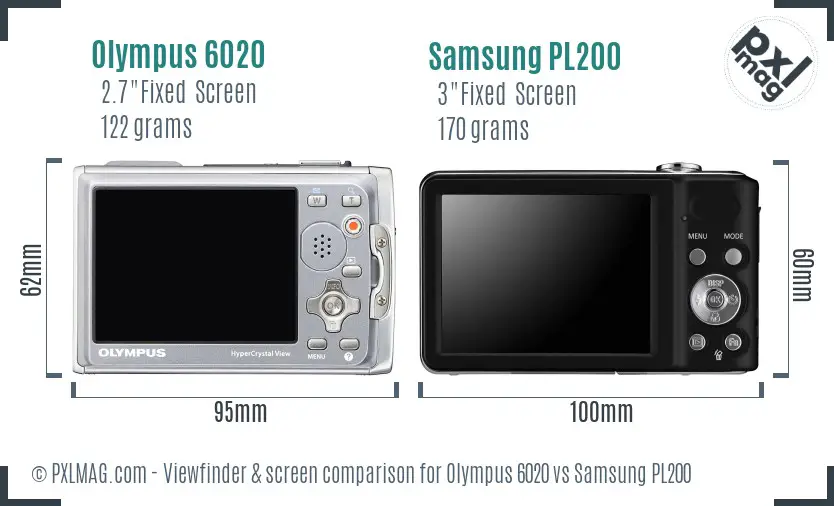 Olympus 6020 vs Samsung PL200 Screen and Viewfinder comparison