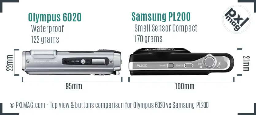Olympus 6020 vs Samsung PL200 top view buttons comparison