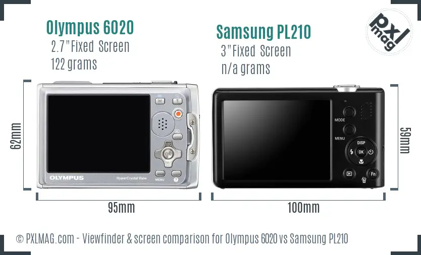 Olympus 6020 vs Samsung PL210 Screen and Viewfinder comparison