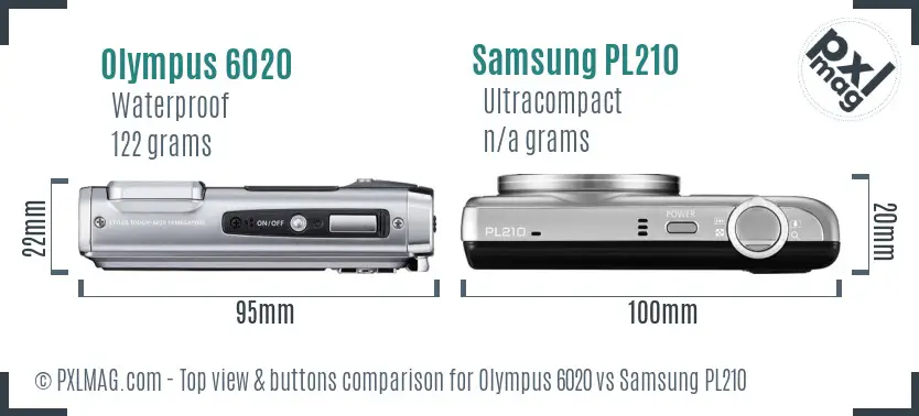 Olympus 6020 vs Samsung PL210 top view buttons comparison