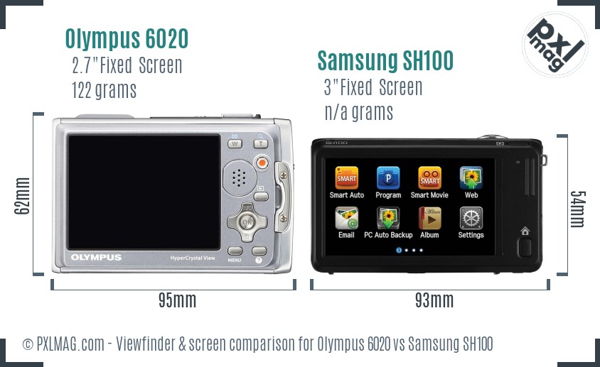 Olympus 6020 vs Samsung SH100 Screen and Viewfinder comparison