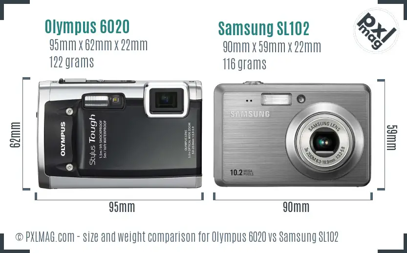 Olympus 6020 vs Samsung SL102 size comparison