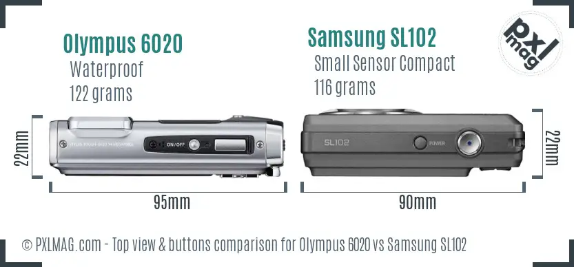 Olympus 6020 vs Samsung SL102 top view buttons comparison