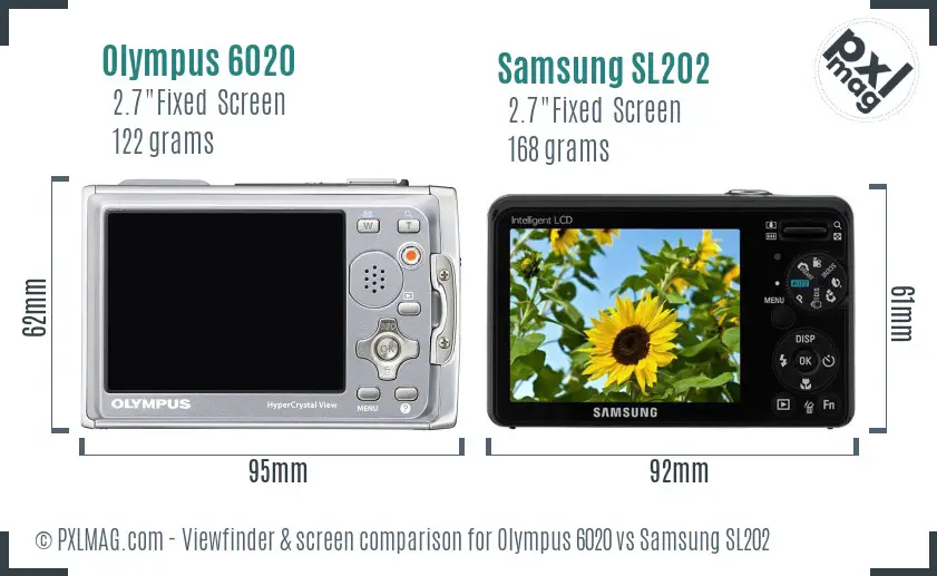 Olympus 6020 vs Samsung SL202 Screen and Viewfinder comparison