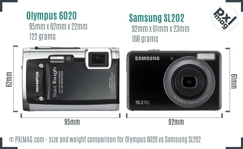 Olympus 6020 vs Samsung SL202 size comparison