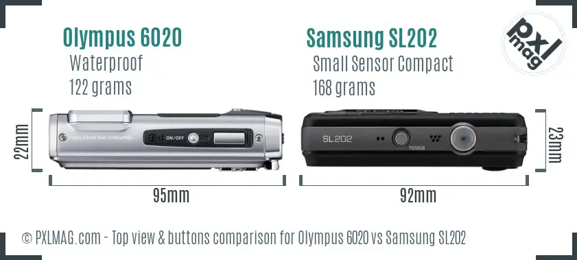Olympus 6020 vs Samsung SL202 top view buttons comparison
