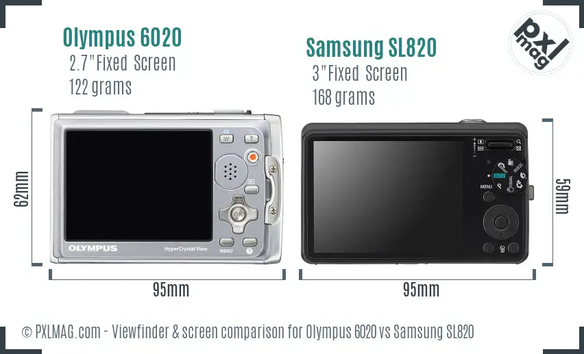 Olympus 6020 vs Samsung SL820 Screen and Viewfinder comparison