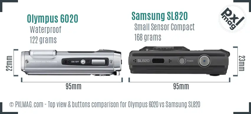 Olympus 6020 vs Samsung SL820 top view buttons comparison