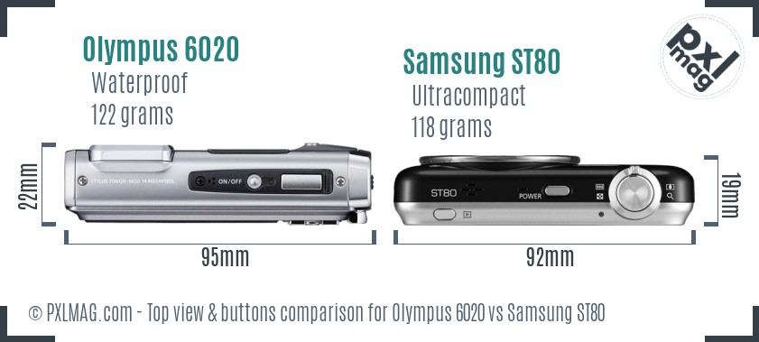 Olympus 6020 vs Samsung ST80 top view buttons comparison