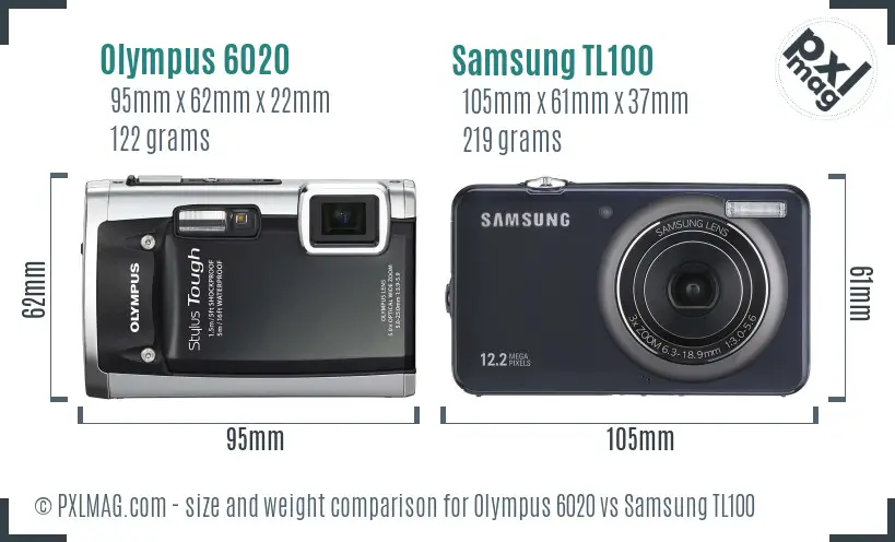 Olympus 6020 vs Samsung TL100 size comparison