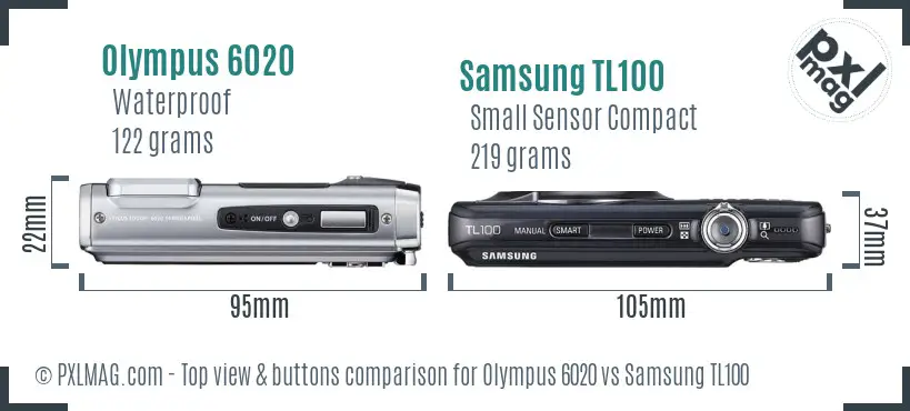 Olympus 6020 vs Samsung TL100 top view buttons comparison