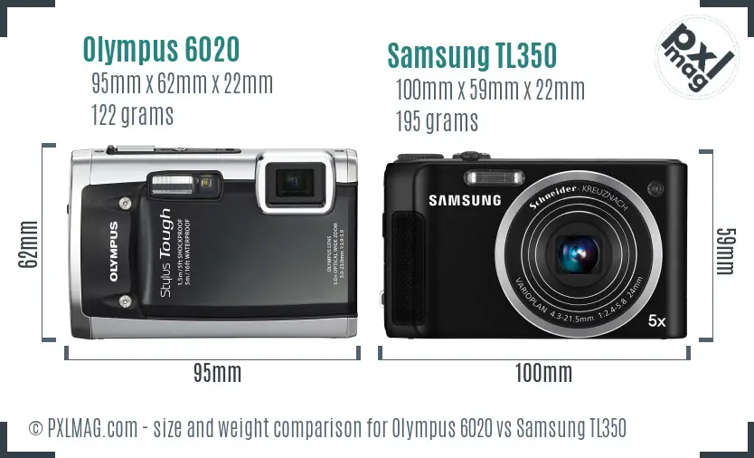 Olympus 6020 vs Samsung TL350 size comparison