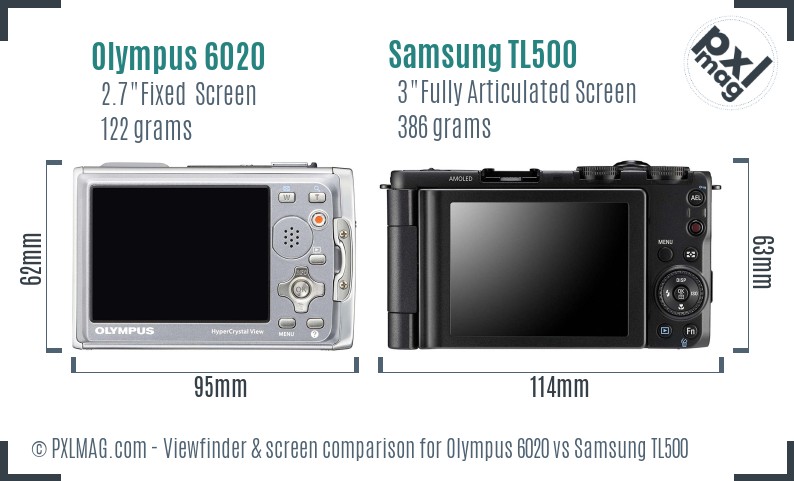 Olympus 6020 vs Samsung TL500 Screen and Viewfinder comparison