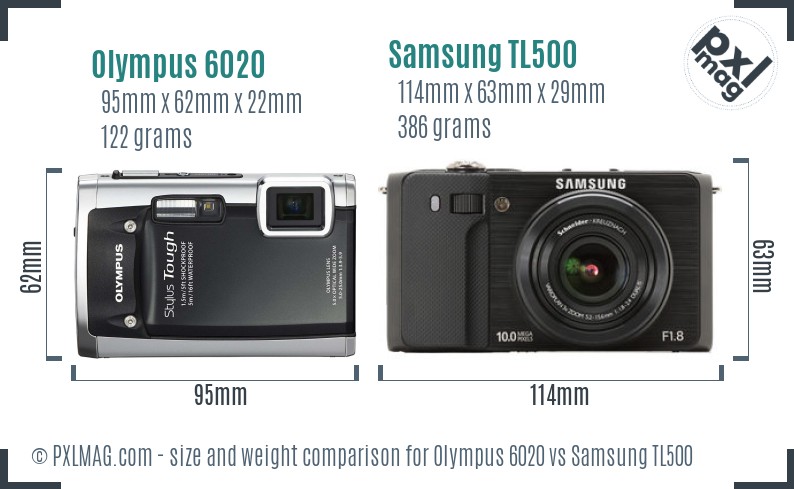 Olympus 6020 vs Samsung TL500 size comparison