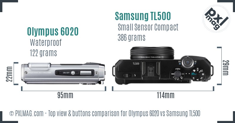 Olympus 6020 vs Samsung TL500 top view buttons comparison