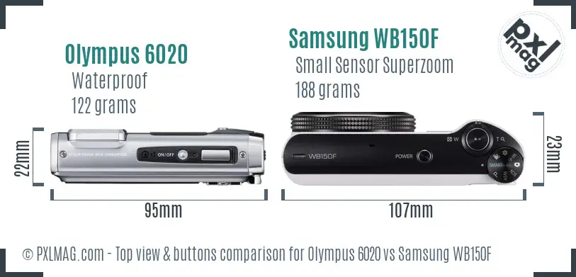 Olympus 6020 vs Samsung WB150F top view buttons comparison Olympus 6020 vs Samsung WB150F top view buttons comparison