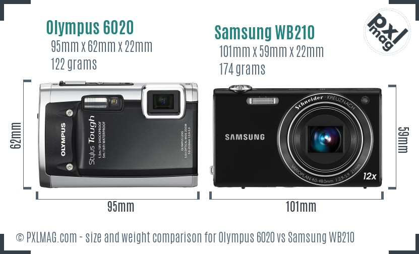 Olympus 6020 vs Samsung WB210 size comparison