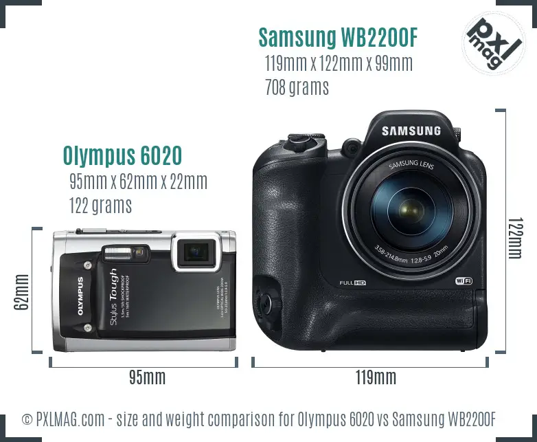 Olympus 6020 vs Samsung WB2200F size comparison