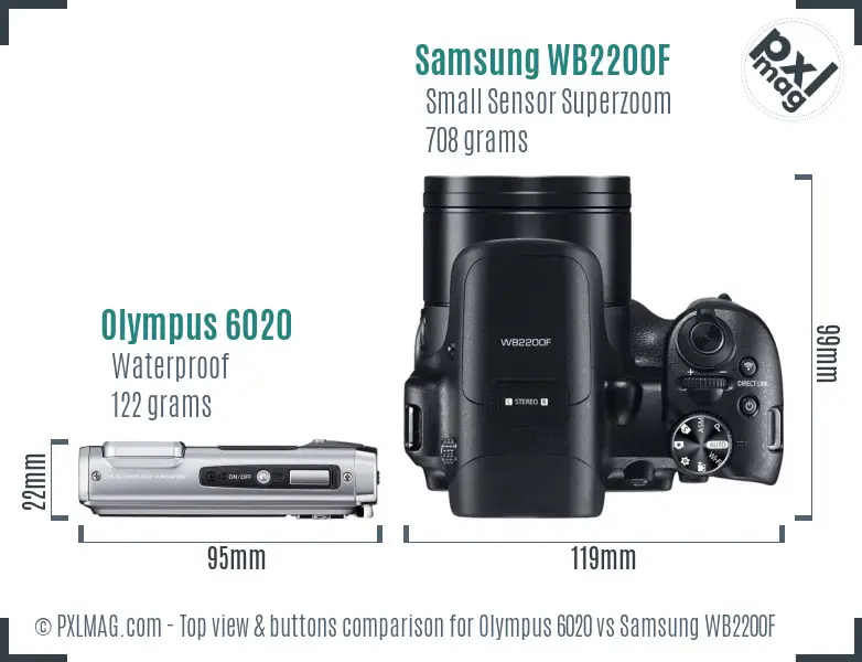 Olympus 6020 vs Samsung WB2200F top view buttons comparison