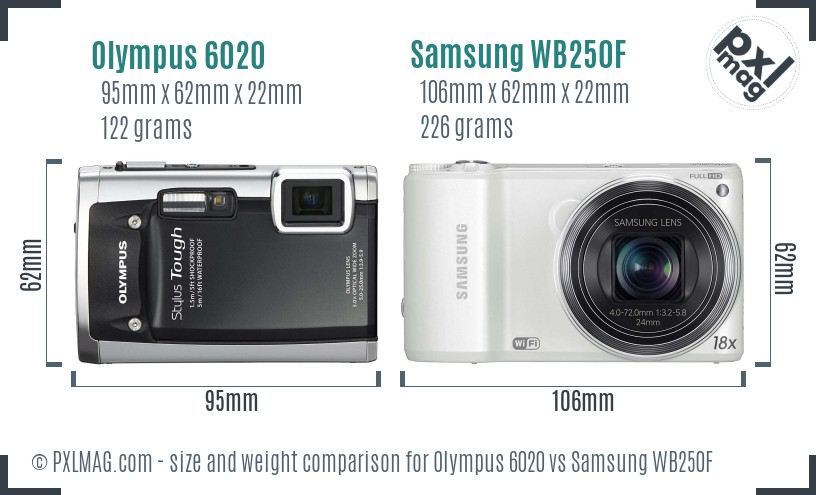 Olympus 6020 vs Samsung WB250F size comparison Olympus 6020 vs Samsung WB250F size comparison